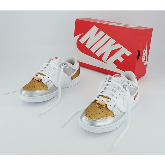 NEW Nike Dunk Low SE Shoes Gold White Silver DH4403 700 - SIZE 7 WOMEN / 5.5 MEN main image 11